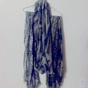 Scarves! One infinity scarf. All scarves shades of blue, gray, green, and brown